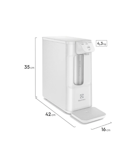 Electrolux Purificador de Água Gelada Fria e Natural Elétrico Compacto Eletronico placa Filtro refil 6 meses ou 3000l Painel Touch Bivolt branco PE12B