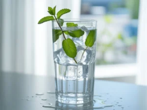 copo com agua gelo e hortela