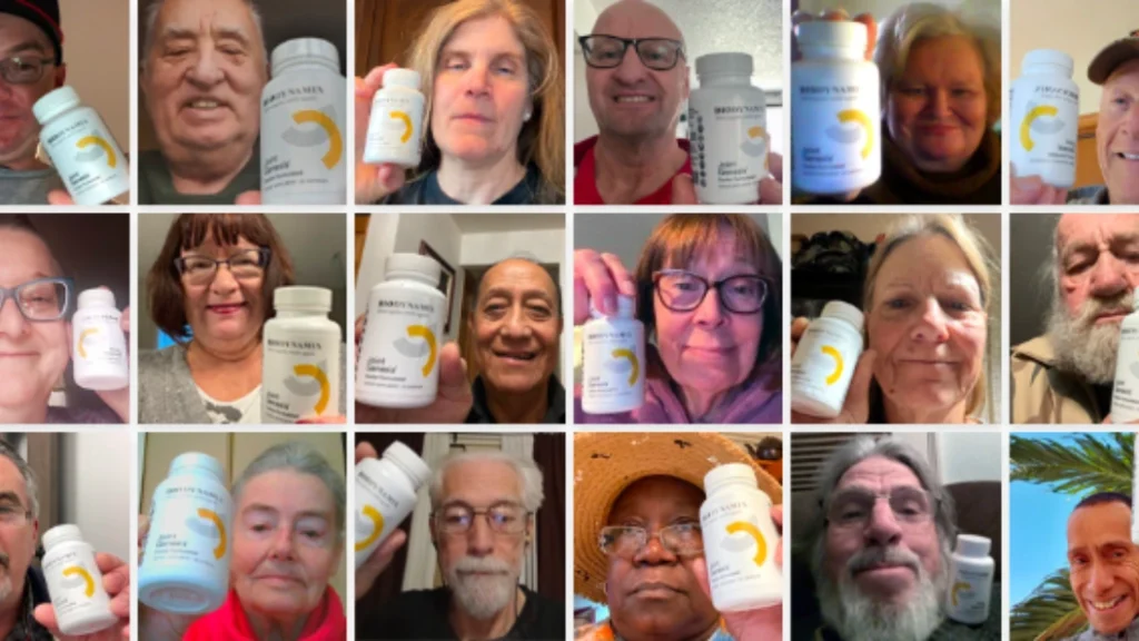 A group of seniors holding Joint Genesis bottles, showing the impact of supplements for joints on mobility