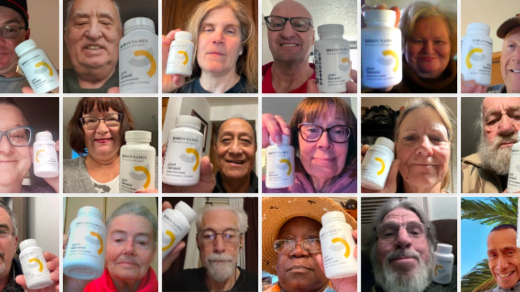 A group of seniors holding Joint Genesis bottles, showing the impact of supplements for joints on mobility
